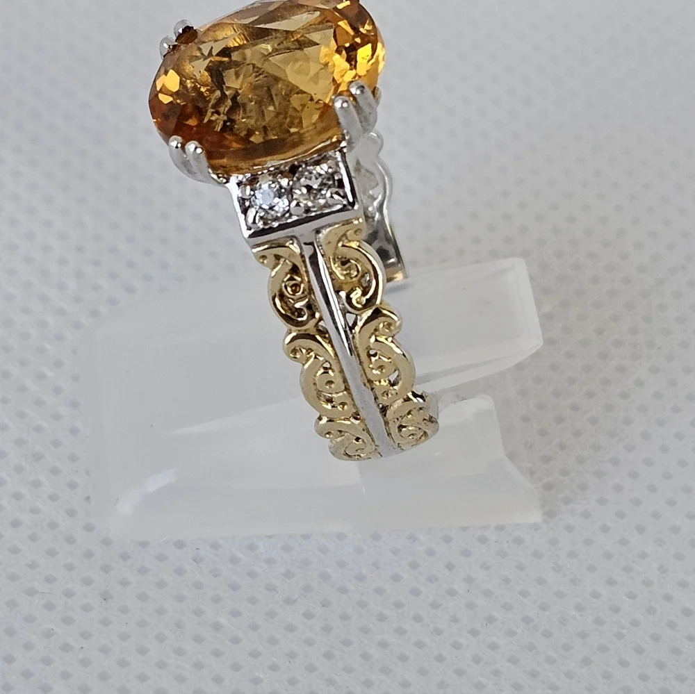 Natural Citrine Gems En Vogue Ring Palladium Sterling Silver 24k Gold - Picture 10 of 10